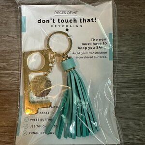 Mint Green "don't touch that" Keychain with Gold Plated Accents